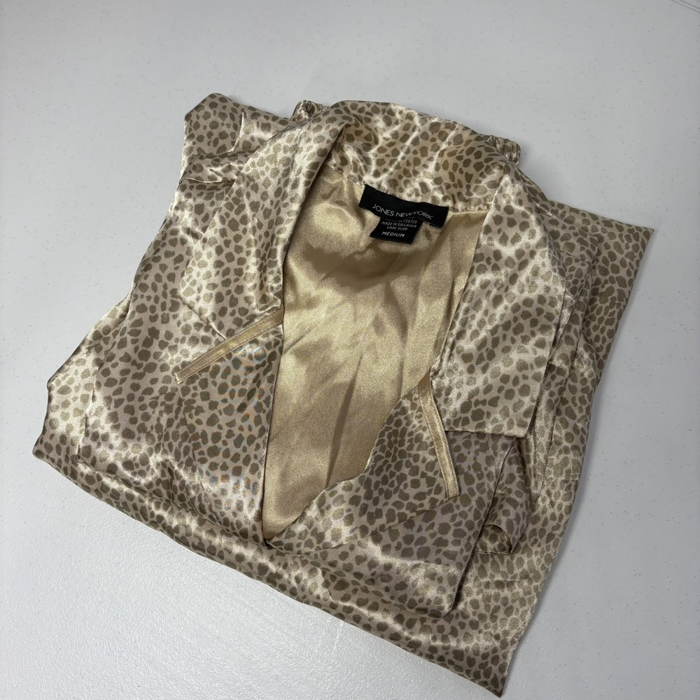 VTG Jones New York Womens Satin Leopard Print Pajama Set Size M Sleep‎ Stretch